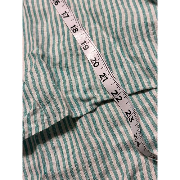 Chico's Size 2 Large Green Striped Linen Button Down Shirt No-Iron Tie Front - Picture 5 of 6